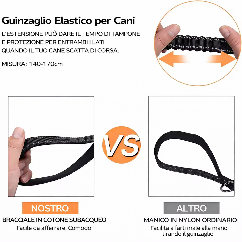 Guinzaglio per Cani Anti-Tiro Elastico Riflettente con Assorbimento Shock, Moschettone di Sicurezza e Aggancio Cintura Auto – Per Cani Taglia Media e Grande