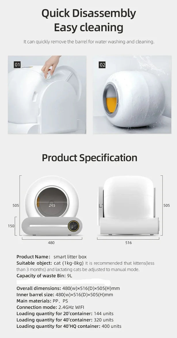 Lettiera Automatica Smart OVOZI – Pulizia Automatica, App Control, 65L