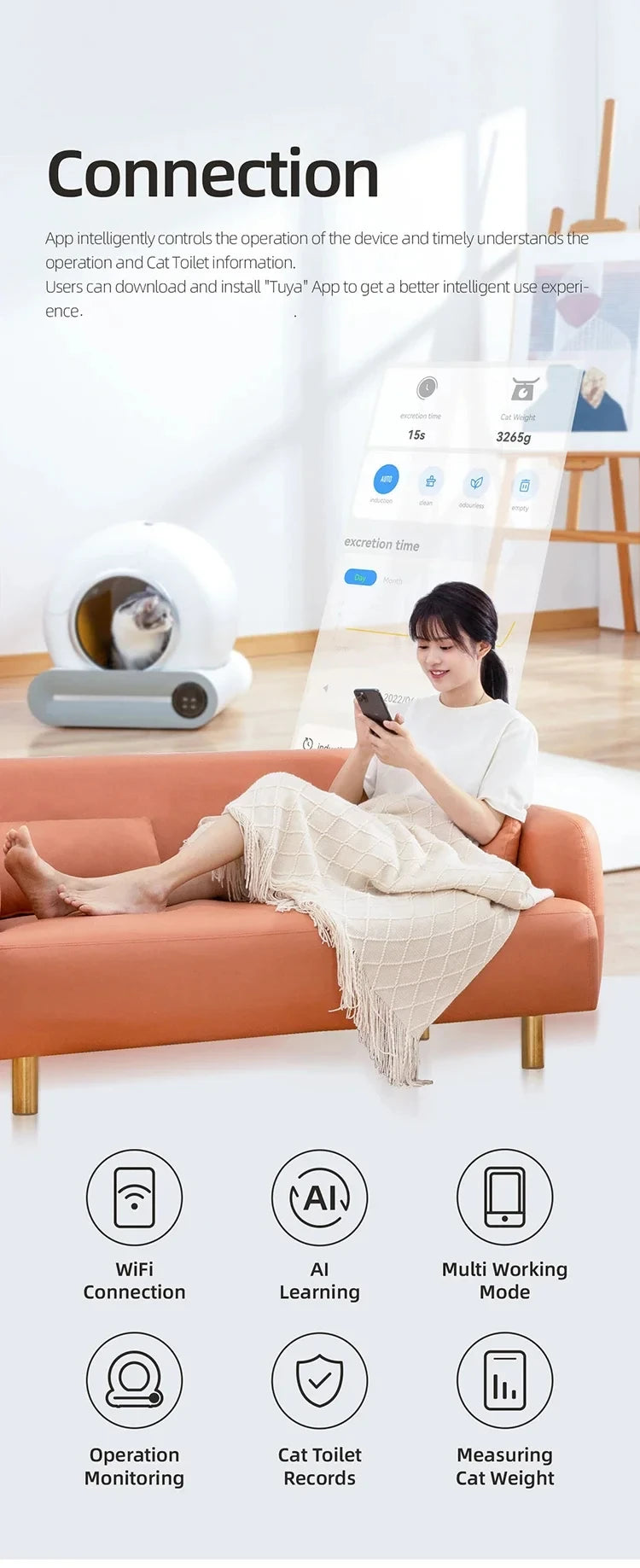 Lettiera Automatica Smart OVOZI – Pulizia Automatica, App Control, 65L